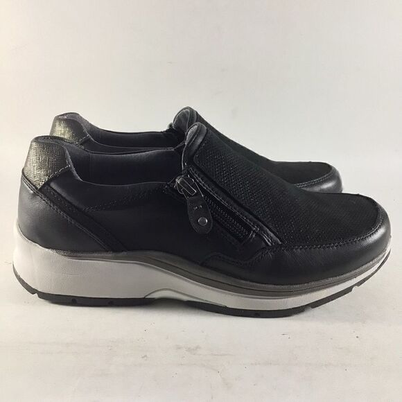 Aravon Pyper womens side zip shoes suede leather sneakers black size 5 2E - Picture 1 of 8